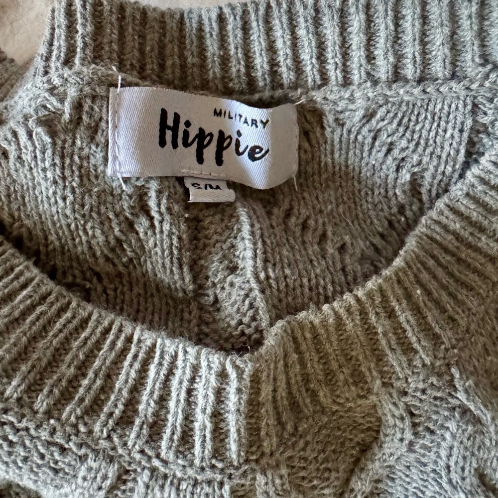 MILITARY HIPPIE Cable Knit Sweater Tunic Grey Layered Women's Size Small/Medium - Picture 7 of 7